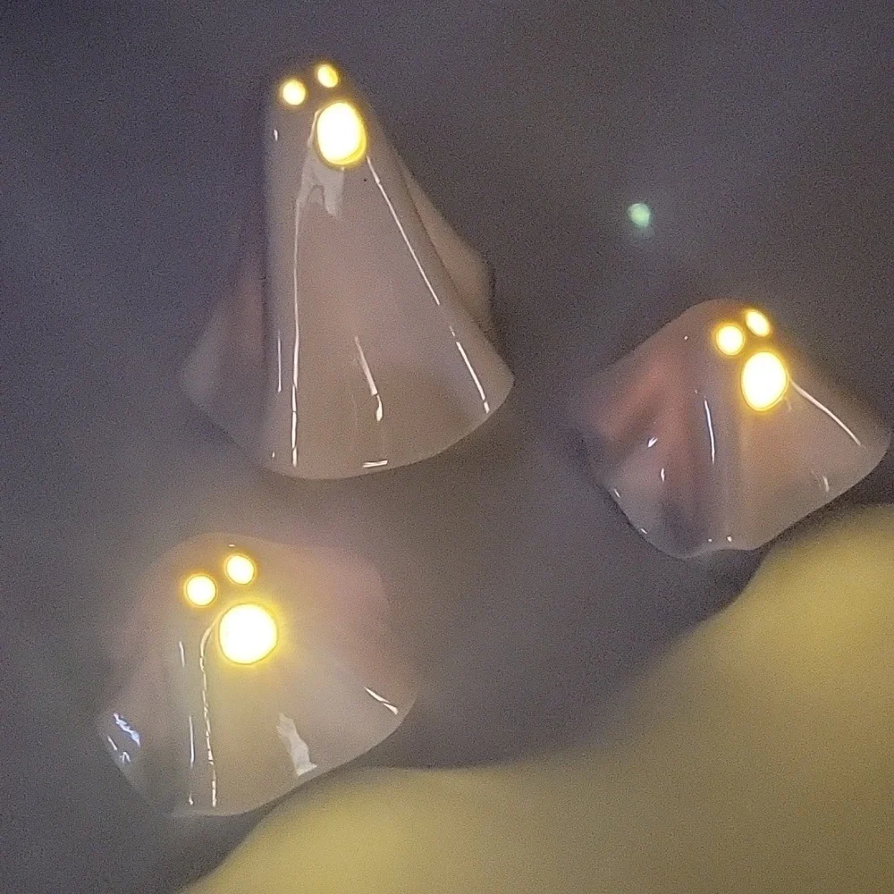 NWT Set of (3) Crate & Barrel Ceramic Halloween LED Screaming Ghosts